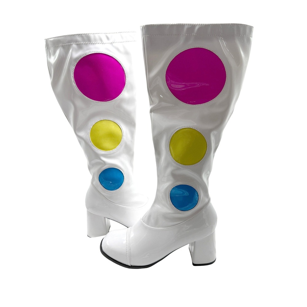 Ellie Shoes White Patent Polka Dot Go-Go Boots Retro 60s 70s Mod Women Size 10